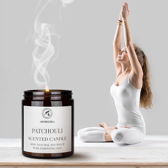 Scented Candle Patchouli - Soy Wax Candles with Essential Oil - Aromatherapy Candle - Soywax 150g - Up to 45 Hours Burn Time - Home Scented Candles - Glass Candle Gift