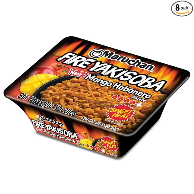 Maruchan Yakisoba, FIRE Mango Habanero Flavor – Stir-Fried Japanese Instant Ramen Noodles, High Protein Microwavable Meal – 3.93 Oz. (8 Pack)