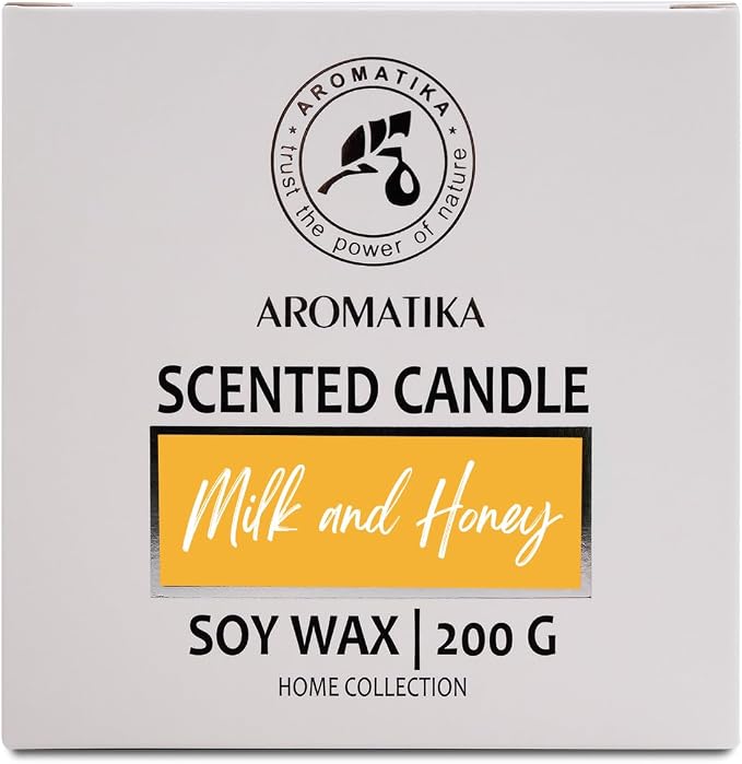 Milk & Honey Scented Candle – Aromatherapy Soy Wax, 200g – Up to 45 Hours Burn – Glass Jar for Home or Gift