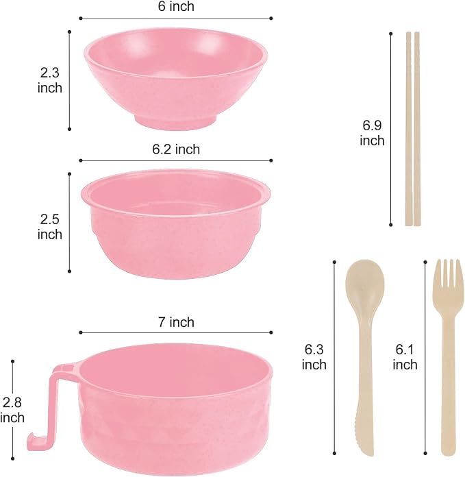 Microwave Ramen Cooker,Ramen Bowl With Chopsticks and Spoon,For Office College Dorm Room Essentials Instant Lunch Ideal for Shin and Buldak Noodle On The Go, Dishwasher-Safe,BPA-Free. (Pink)