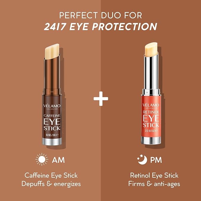 VELAMO ADVANCED Caffeine Eye Stick: Energizing & Hydrating Under Eye Balm for Dark Circles & Puffiness - Travel Essentials, Portable & Perfect for On-the-go Use, 0.1 OZ/3g