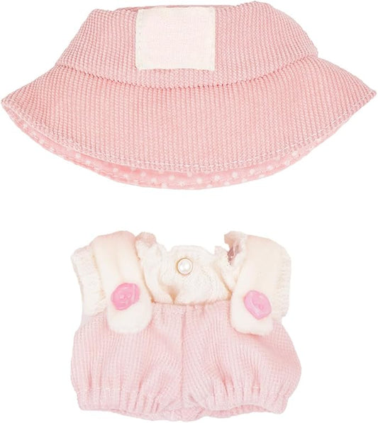 3-Piece Set 17cm Doll Clothes Outfit Set for Kawaii Chic Style Set Miniature Clothing Set with Embroidery Details Outfit Accessories, White T-Shirt + Light Pink Romper + Pink Hat (NO Doll)