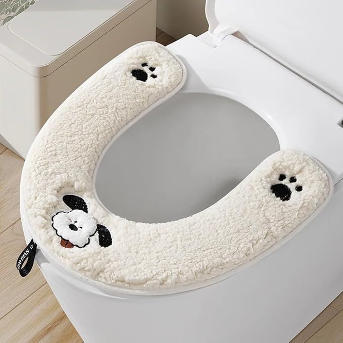 Reusable Plush Toilet Seat Cover with Thick Cotton Fabric for Washable Warmth and Comfortable Seating (Yellow)