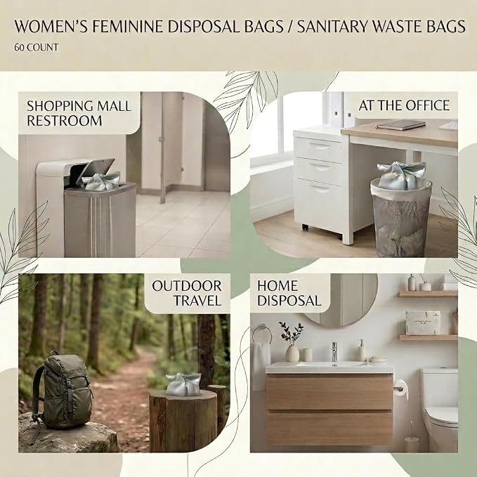 [2 Pack] Discreet&Biodegradable Feminine Hygiene Disposal Bag|Odor-Sealing | Discreet Feminine Hygiene Disposal Bags, Tampon Disposal Bags for Purse, Sanitary Pad Bags, Odor-Sealing Travel Solution