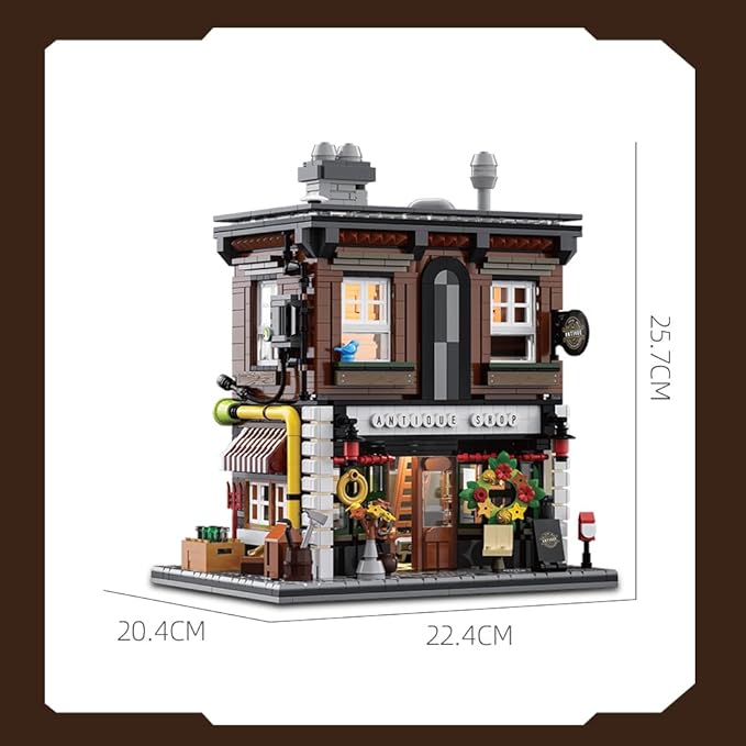 Antique Shop Lighting Building Blocks Kit, 1954 Pcs Modular Construction Building Model Sets, Assembly Gift for Teens and Adults