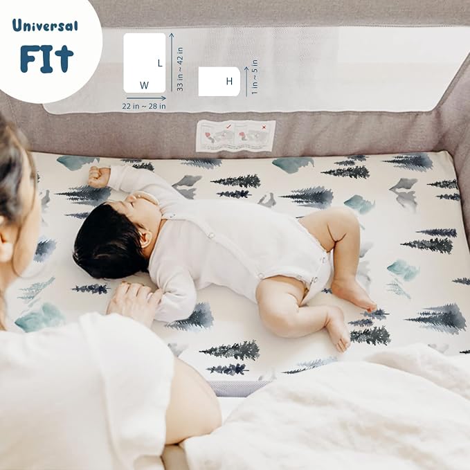 Stretch Ultra Soft Jersey Knit Fitted Pack and Play Sheets Set 2 Pack, Fit Portable/Mini Cribs Sheets, Playpen Mattress Pads Safe and Snug, Cute Stylish Playard Sheets Wild Forest Print for Baby