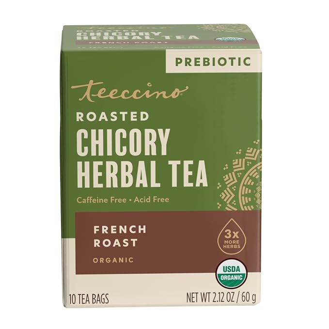 Teeccino French Roast Herbal Tea - Rich & Roasted Herbal Tea That’s Caffeine Free & Prebiotic for Natural Energy, Coffee Alternative, 10 Tea Bags