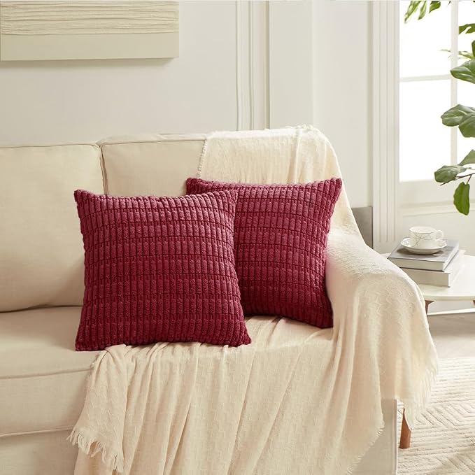 Fancy Homi 4 Packs Decorative Throw Pillow Covers for Living Room Couch Bed, Modern Farmhouse Boho Home Décor Accent Cushion Case, 26" x 26", Burgundy