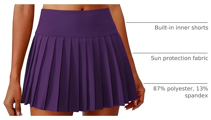 PINSPARK Pleated Tennis Skirts Mini Athletic Golf Skorts with Pocket | 14", High Waist, Lightweight, Quick Dry, Stretchy, Inner Shorts, Sun Protection, Pickleball, Casual, for Women