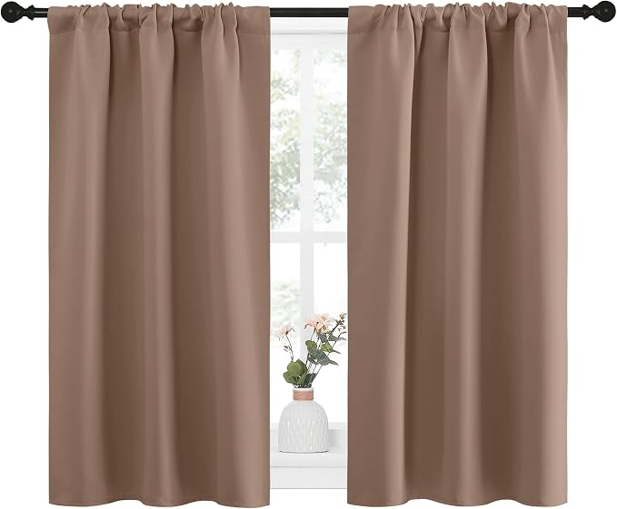 NICETOWN RV Blackout Curtains for Camper Windows, Window Treatment Thermal Insulated Rod Pocket Small Blackout Draperies/Drapes for Bedroom/Kitchen (Cappuccino, Set of 2, 29" Wide by 40" Long)
