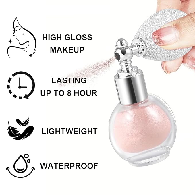 Nude Pink Face and Body Highlighter Spray for Natural Glow Makeup, 0.14oz | High Gloss Powder, Waterproof Shimmer Spray for Women Mardi Gras Singer Concert Music Rave Festival Outfits Accessories