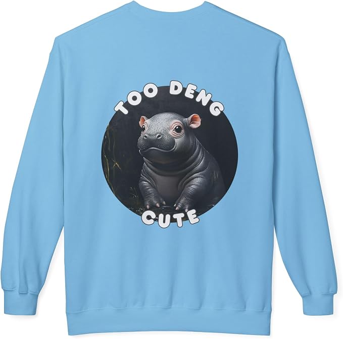 Unisex Fleece Crewneck Sweatshirt - Too Deng Cute Moo Deng Hippo, Cozy Cotton Blend, Classic Relaxed Fit