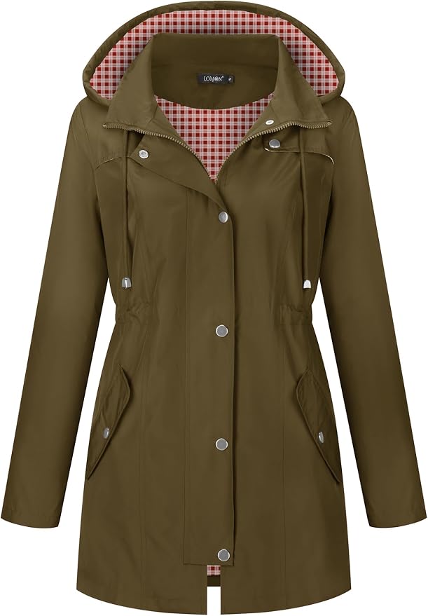 LOMON Women Waterproof Outdoor Hiking Raincoat Women Lined Rain Jacket Lightweight Hooded Jackets Trench Coats