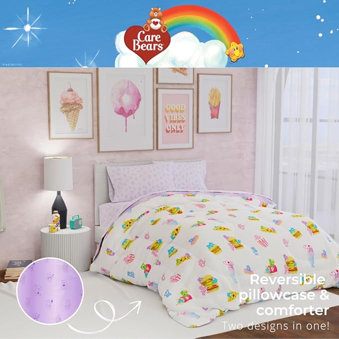 Care Bears Food Snacks 7 Piece Super Soft Cozy Reversible Comforter and Sheet Set with Sham, Full, (Officially Licensed Product) By Franco Collectibles