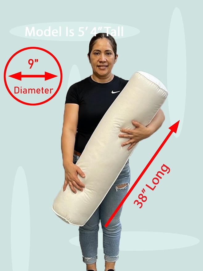 Pillowflex Bolster Pillow (9x38) - Round Roll Pillow Bolster Insert, Plush Polyester-Filled Insert for Decorative Shams, Odorless, Lint and Dust-Free Polyester Filling, No Lumps - (White)