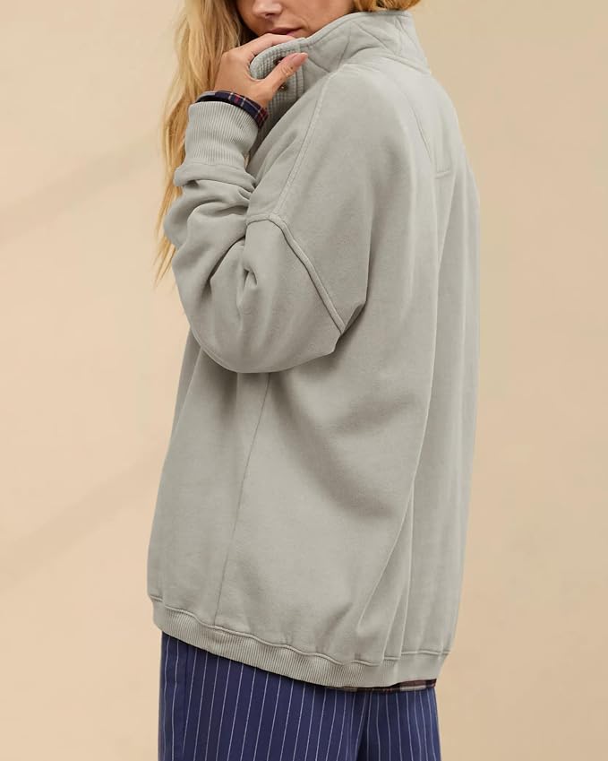Gacaky Sweatshirt for Women Oversized Casual Long Sleeve Button Henley Neck Pullover Tops Fashion Outfits Clothes
