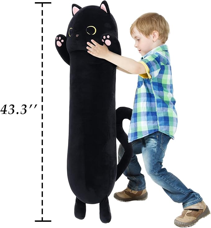 MorisMos 43” Long Cat Body Pillow, Large Cartoon Cat Stuffed Animal Plush Toy Big Throw Pillow Soft Hugging for Kids Adults Girlfriend, for Special Day