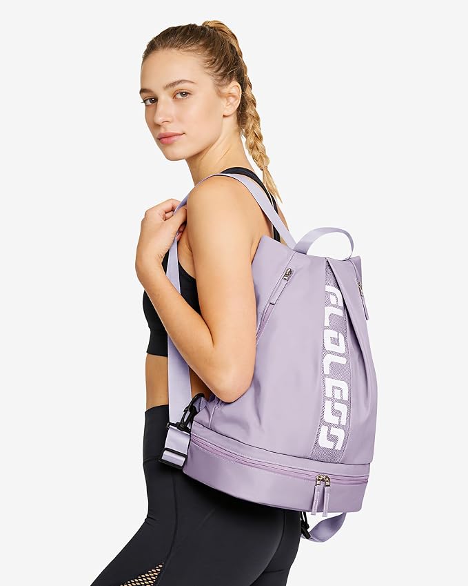 Gym Backpack for Women with Shoe Compartment, Sport Backpack Casual Daypack for Girls, Small Cheer Bag Outdoor Leisure with Toiletry Bag, Purple