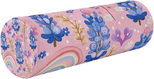 Pink Bluebonnet Polka Dots and Rainbows Neck Roll Pillow Bolster Round Health Memory Foam Long Cervical Cylinder Pillows with Removable Washable Cover for Body Bed Legs Back Yoga