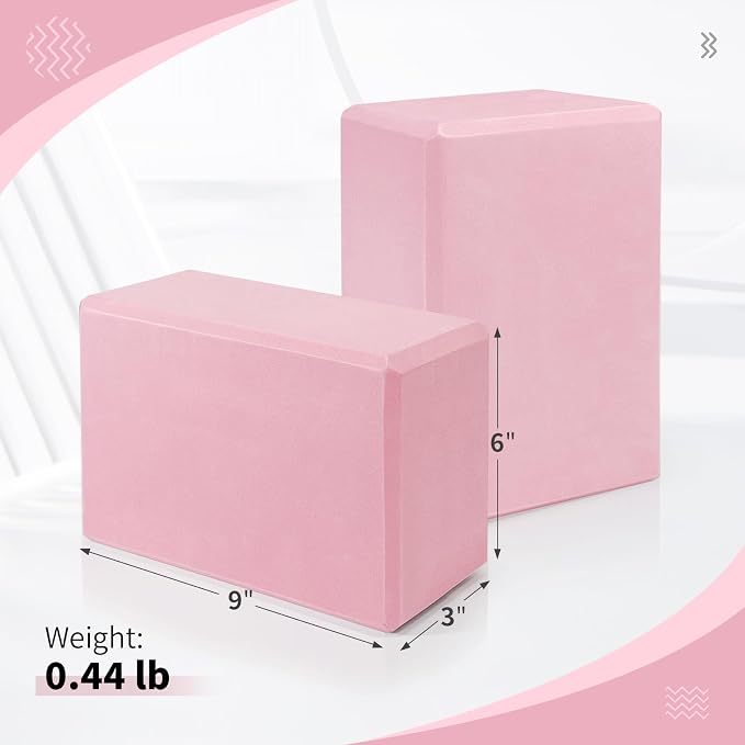 Yoga Blocks 2 Pack, 9"x6"x3" High-Density EVA Foam Yoga Block, Non-Slip Yoga Blocks for Yoga, Pilates Meditation, Stretching and Toning, Supportive, Latex-Free