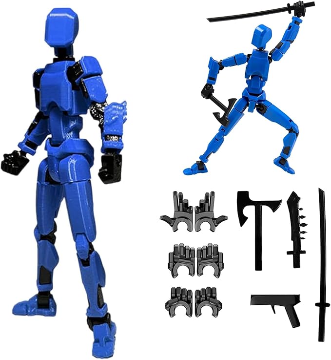 (Assembly Completed 2025 New Titan 13 Action Figure Set,Lucky Robot 13 Action Figure 3D Printed Multi-Jointed Movable,Nova 13 Action Figures,Multiple Accessories (Assembly Completed- Blue)