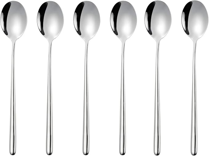 Korean Spoon,Stainless Steel Table Spoons,8.15 inch Long Handle Dinner Rice Soup Spoon Set for Home Kitchen Restaurant - 6 PCS