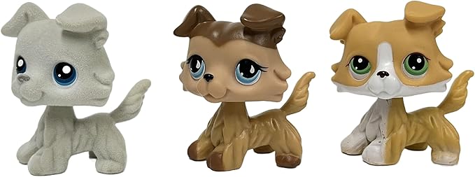 3pcs/Set Custom Flocked Pet Shop Toys Short Hair Cat Kitten Collie Great Dane Cocker Spaniel Dachshund Puppy Dog OOAK Compatible with LPS (#363 and 893 and 272)