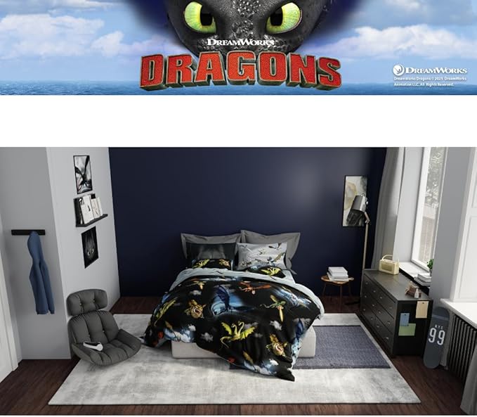 How to Train Your Dragon Kids Bedding Super Soft & Cozy Reversible Microfiber Comforter and Sheet Set with Sham, 7 Piece Full Size, (Officially Licensed Product) By Franco