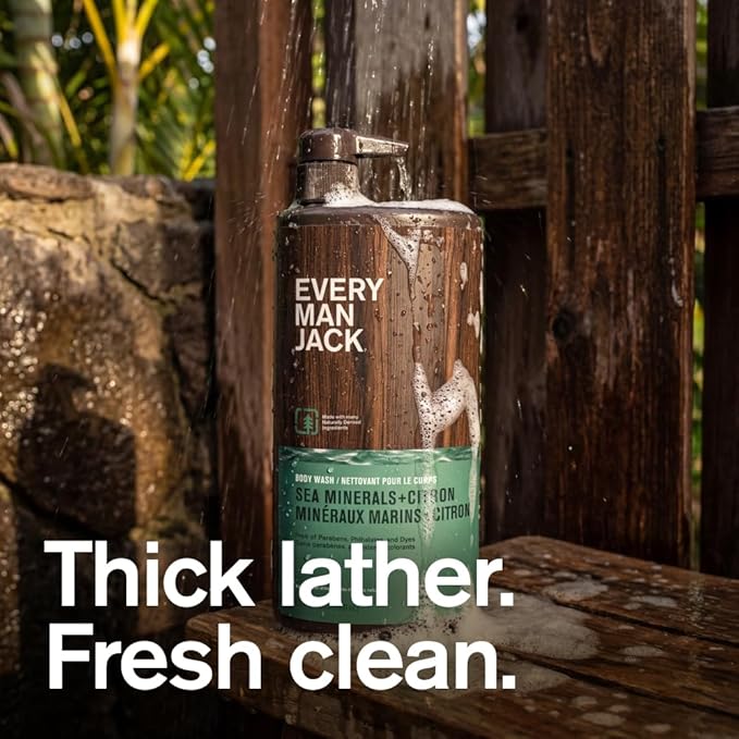 Every Man Jack Men’s Hydrating Body Wash for All Skin Types - Cleanse and Hydrate Skin with Naturally Derived Marine Extracts, Coconut Oil, and a Sea Minerals + Citron Scent - 33.8 fl. oz. - 2 Bottle