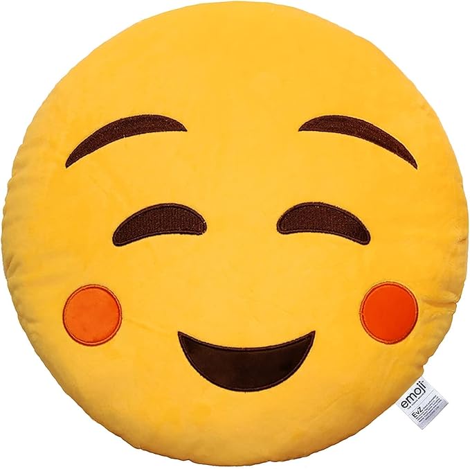 EvZ Official Certified Relaxed Emoji Pillow - 32cm Large Soft Plush Peaceful Smiling Face Emoticon Cushion - Cozy Decorative Stuffed Toy for Sleeping, Spa Decor & Stress Relief (Yellow)