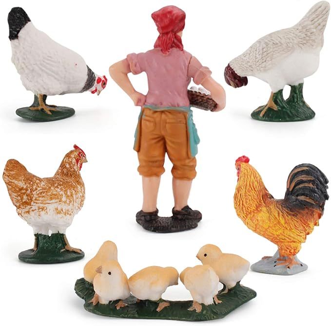 LC JoyCre Realistic Rooster Toy Figurine 6PCS Chick Farm Animal Model Set Hen Chicken Party Desktop Decoration Collection Educational Toys Set for Kid Boys Girls 5 6 7 8 Years Old