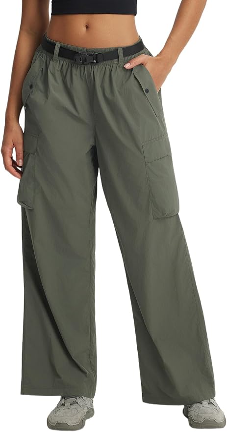 baleaf Women's Lightweight Hiking Pants Quick Dry Wide Leg Outdoor Pants for Women Travel Cargo Pants with Pockets