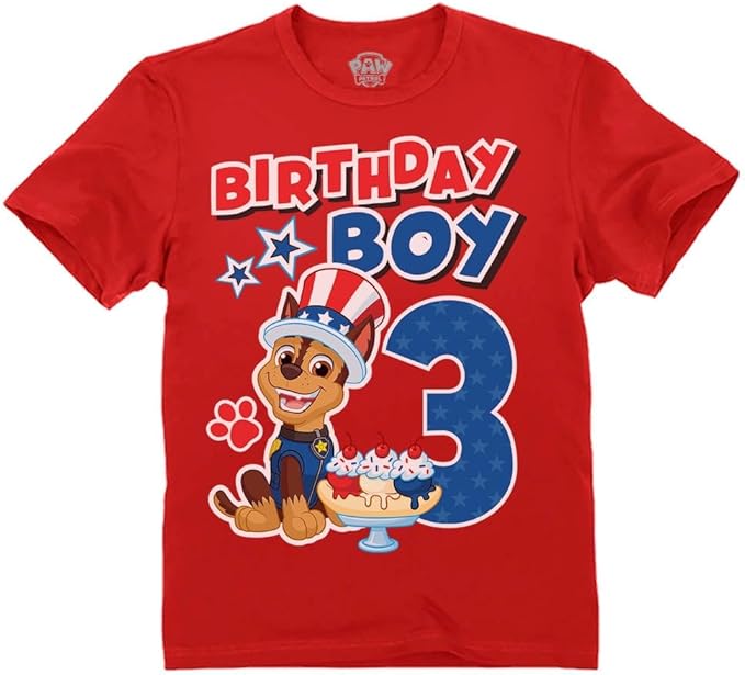 Paw Patrol Chase 3rd Birthday Boy Shirt - Toddler T-Shirt Gift Outfit for Party - Clothes for 3 Year Old Boys