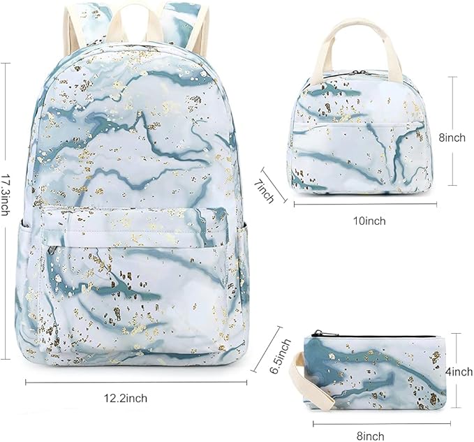 Bluboon Teen Girls School Backpack Kids Bookbag Set with Lunch Box Pencil Case Travel Laptop Backpack Casual Daypacks (Gray)