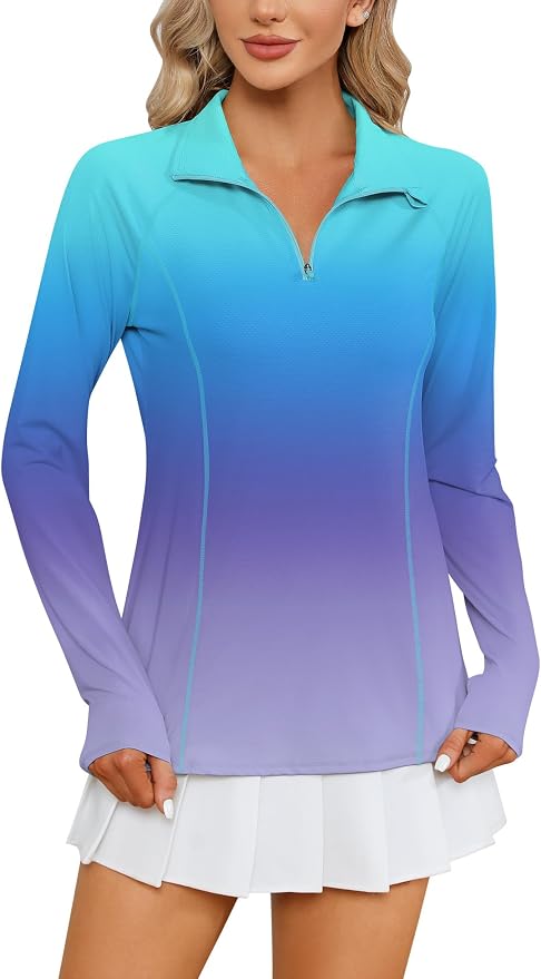 LOMON Women Long Sleeve Shirts Sun Protection 1/4 Zip Summer Quick Dry Hiking Shirts Quarter Zip Pullover for Women