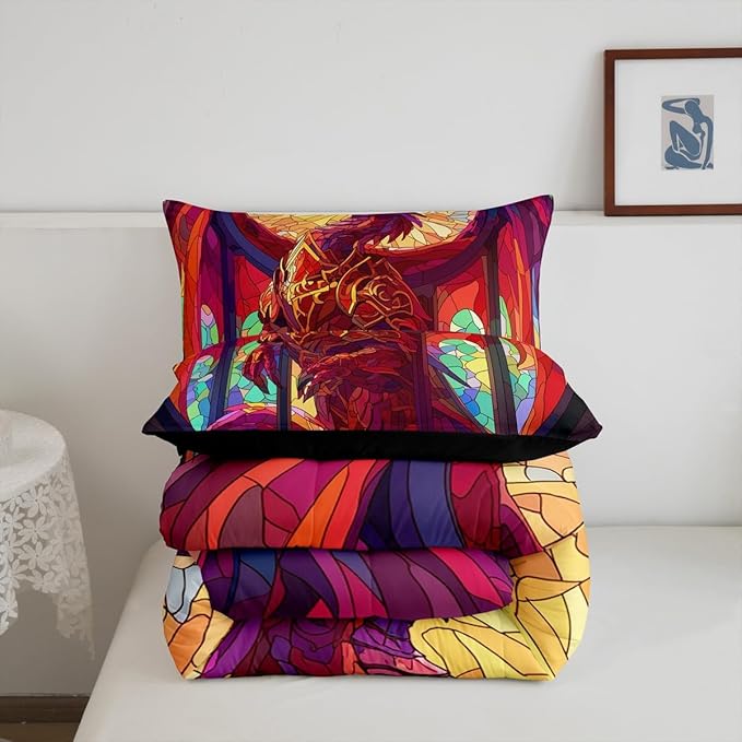 Feelyou Dragon Comforter Set Twin Size Dragon Stuff Comforter for Boys Girls Teens Wild Life Bedding Set Dragon Decor Duvet Set Room Decor Dark Orange Quilt Set