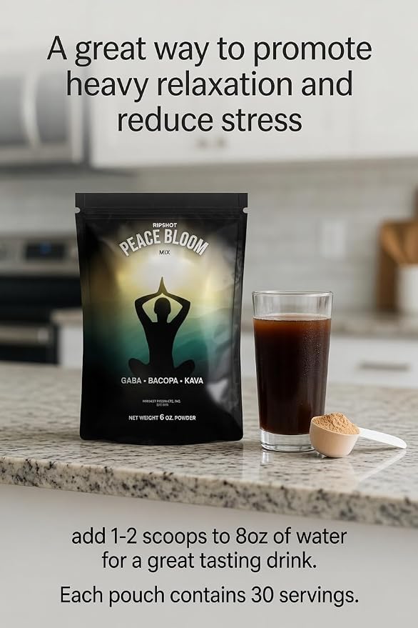 Peace Bloom Calming Powder Mix with Kava, Bacopa & GABA- Relaxation Drink, Stress Relief, Alcohol-Free