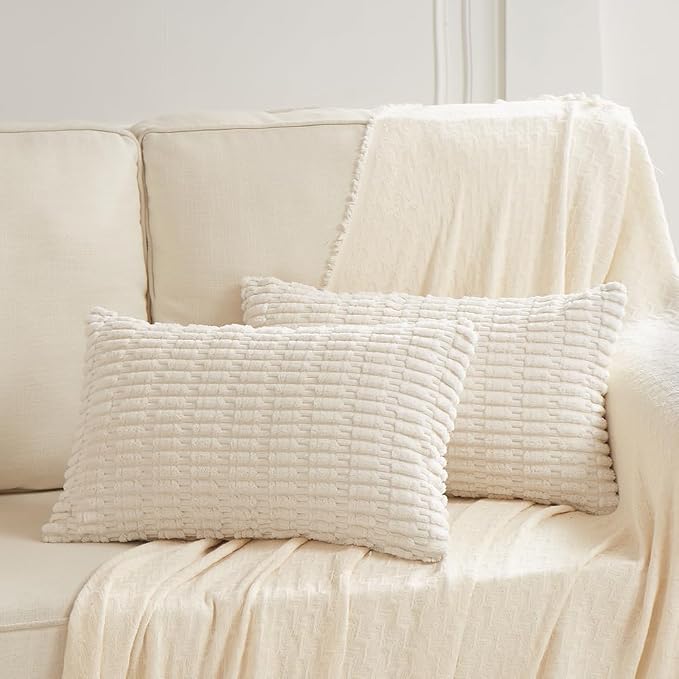 Fancy Homi 4 Packs Decorative Throw Pillow Covers for Living Room Couch Bed, Modern Farmhouse Boho Home Décor Accent Cushion Case, 24" x 16", Cream