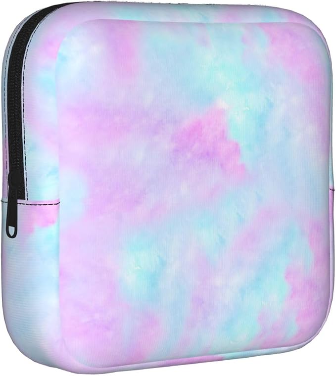 Pink Tie Dye Period Bag For Women,Portable Sanitary Napkin Period Pad Pouch For Purse, Small Make Up Bags