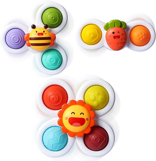 ALASOU 3PCS Pop Suction Cup Spinner Toys for 1 Year Old Boy Girl|Novelty Spinning Tops Toddler Toys Age 1-2|Sensory Baby Bath Toy for Toddlers 1-3|12 18 Months Boy Birthday Gift for Infant