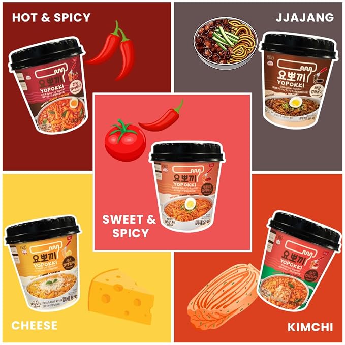 Yopokki Instant Rabokki Cup – Korean Tteokbokki Rice Cakes with Ramen Noodles, Quick & Easy Korean Street Food, Asian Snacks for College Dorms (2 count, Cheese)
