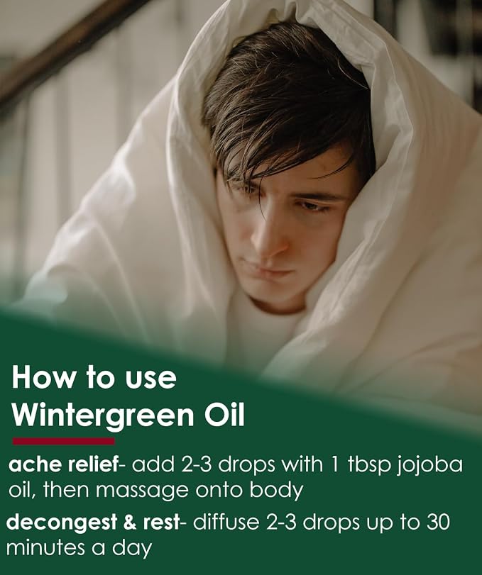 Wintergreen Essential Oil - 1 fl oz (100% Pure & Uncut) - GreenHealth - Amber Glass Bottle w/Child Resistant Cap