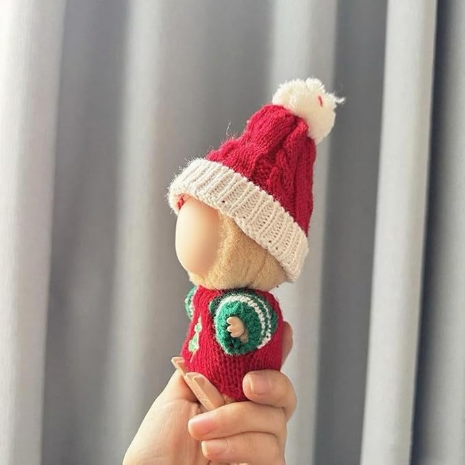 17cm Dolls Christmas Outfit - 2-Piece Clothing Set for Labubu Clothes Set Including a Knitted top&hat Accessories, Christmas Clothes for Labubu Dolls Accessories- (No Doll)