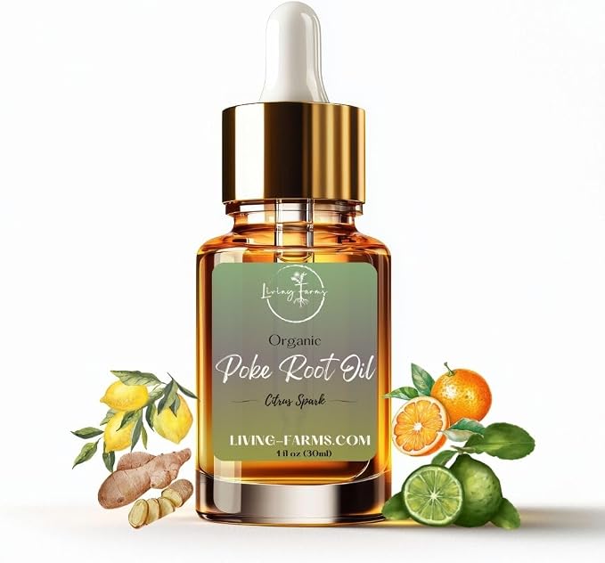 Organic Poke Root Castor Oil | Vegan Lymphatic Support | Cysts, Boils, Fibroids, Swollen Lymph Nodes, Breast & Joint | Natural Deep Tissue Massage | Made in The USA (1oz, Citrus Spark)