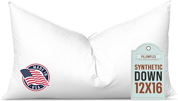 Pillowflex Synthetic Down Pillow Insert 12x16 in - Karate Chop Pillow | Small Rectangle Sham Form, Plush Polyester Cotton Blend, Cloud-Like Comfort, Clump-Resistant Fill, Smooth Elegant Finish