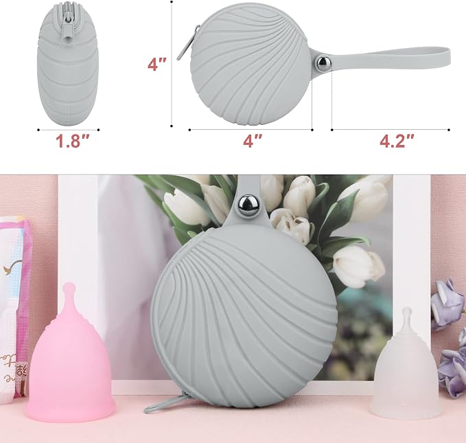 Menstrual Cups Case Storage Bag Travel Period Cup Carrying Pouch Washable Leak-proof Silicone Bag for Menstrual Cup, Tampons, Keys and Other Small Items (Grey)