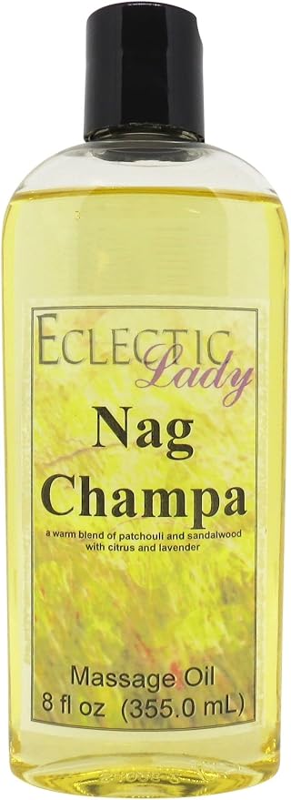Nag Champa Massage Oil, 8 oz, With Sweet Almond Oil and Jojoba Oil