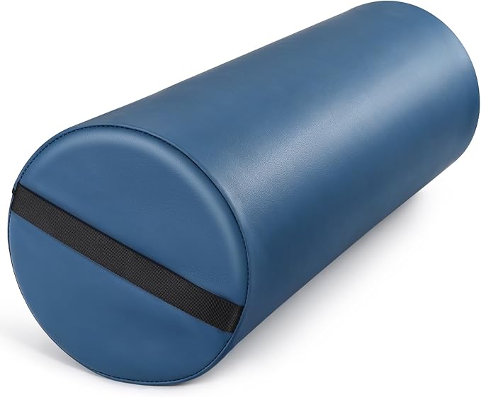 PU Leather Round Bolster Pillow, 26 x 9 Inch Massage Bolsters for Under Legs with Strap Handle Massage Knee Pillow, Exercise Bolster for Legs Massage Table Roll Pillow Leg Bolster for Massage Table