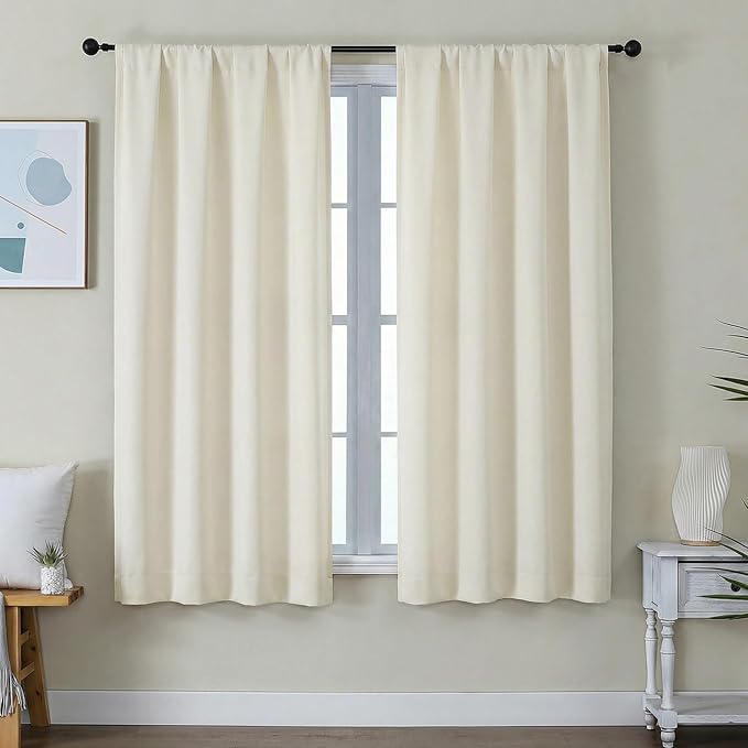 Simplebrand Ava Light Beige Light Filtering Curtains for Bedroom 63 Inch Length 2 Panels Set, Privacy Thermal Insulated Rod Pocket Door Window Curtains for Patio French Door Front Door, W40 x L63 Inch