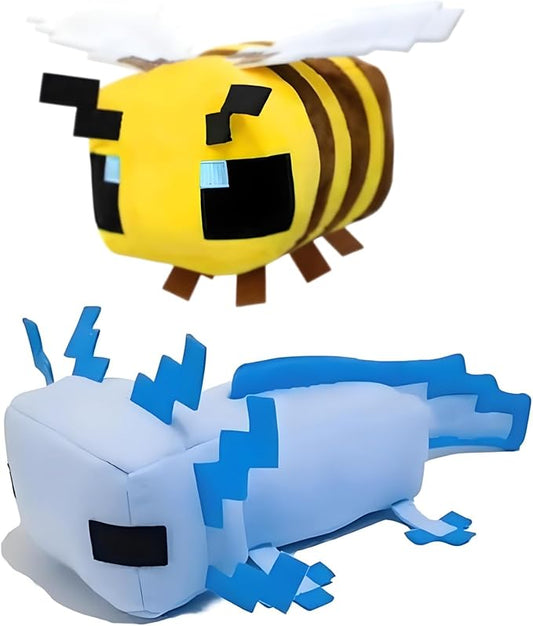 2-Pack-Game Plush，8-inch Bee Plush，12-inch Axolotl Stuffed Toys，Stuffed Animals Toys for Boys Girl,Great Choice for Soft Pillow Deccorations